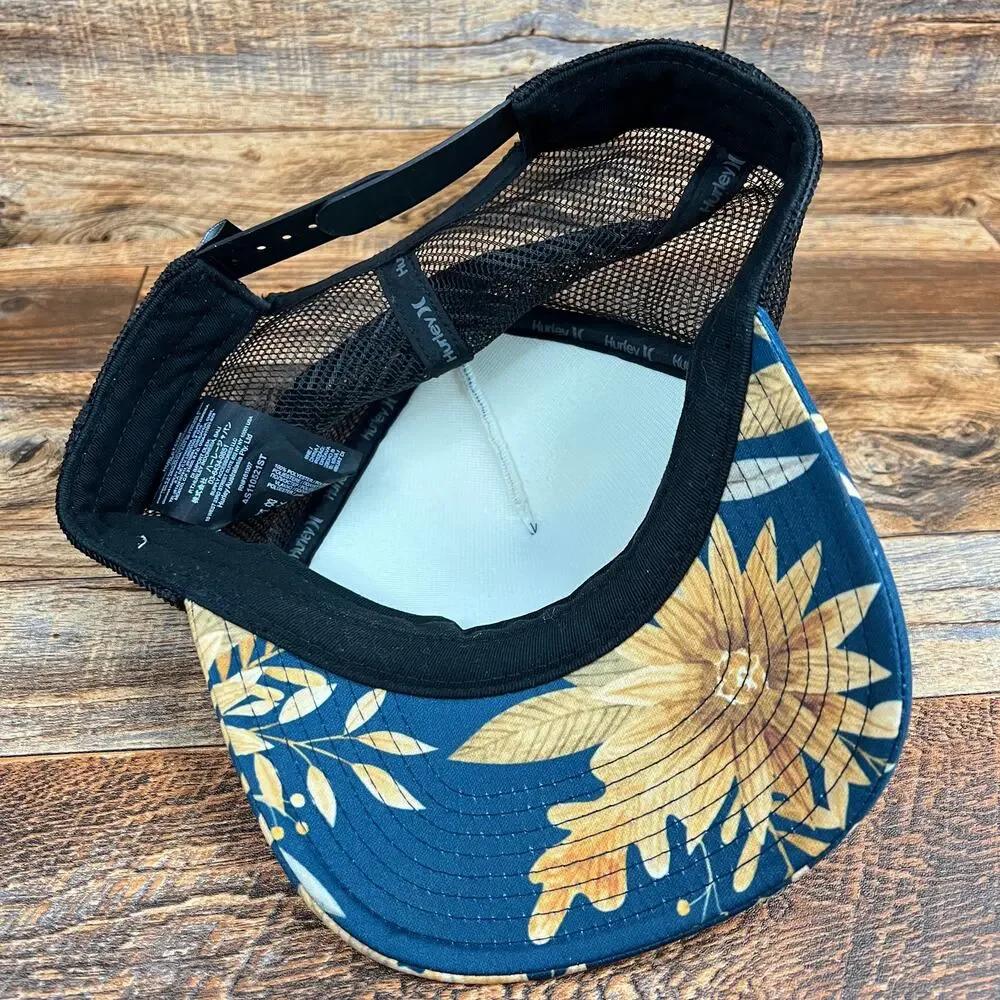 Hurley Floral Blue Yellow Women's Trucker Hat Snapback Mesh